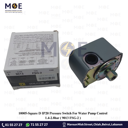 Square D IP20 Pressure Switch For Water Pump Control 1.4-2.8bar | 9013 FSG-2 | اوتوماتيك/فواشة طابة ل طرمبة ضغط