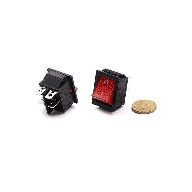 Rocker Switch Square Red Lamp ON-OFF DPST 4-Pin 16-20A 125-250VAC 28.5x25.7x21.5mm IRS-201 SLE6078B | KCD4 مفتاح دفاية عريض احمر