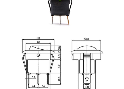 Rocker Switch Round Red Lamp ON-OFF SPDT 3-Pin 6-10A 125-250VAC Ø17mm IRS-101-8C/D | KCD2 مفتاح مدور احمر
