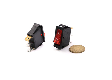 Rocker Switch Rectangular Red Lamp ON-OFF SPST 3-Pin 15-20A 125-250VAC 29.2x25.5x13.4mm IRS-101-3/SLF6069C | KCD3 مفتاح دفاية مفرد احمر