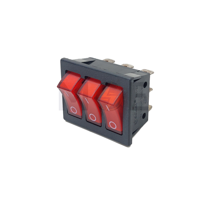 Soken 3-Gang Rocker Switch Square Red ON-OFF SPST 9-Pin 16A 250VAC 33x25x20mm | RK1-37 T100/55