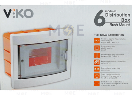 Viko IP40 Flush Mount Distribution Board Smoked Door 186x141x74mm 1Rx6module 6module | 90912006-veko6dm | تابلو بلاستيك مخفي غطا مفيم