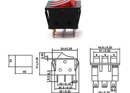 مفتاح سويتش دفاية مربع ثلاثي احمر KCD2-302/N SLF6088 | KCD3