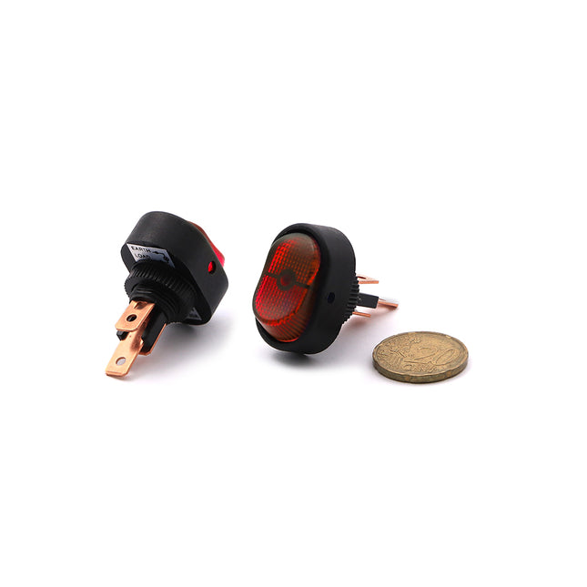 Rocker Switch Oval Red LED ON-OFF SPST 3-Pin 30A 12VDC Ø12.2mm | R13-133 مفتاح بيضاوي احمر