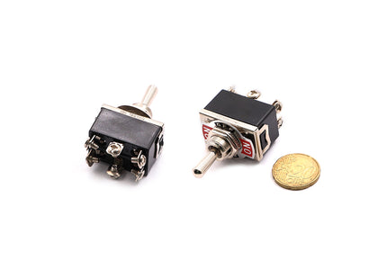 Toggle Switch Rectangular Black ON-OFF-ON DPDT 6-Pin Screw 15A 250VAC 29x18x13mm KN3(C)-203 / E-TEN1322 | HS-115 مفتاح نيكل مع برغي