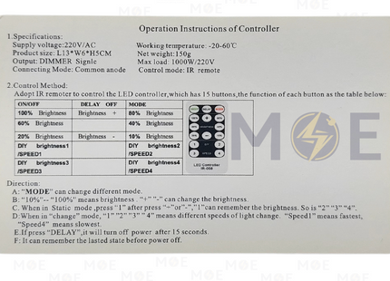 RF Wireless LED Controller Dimmer Single Color LED Strip Light with Remote Control 220V 1000W | وصلة ديمر كونترول لستريب ليد مع ريموت