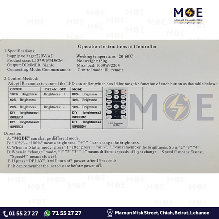 RF Wireless LED Controller Dimmer Single Color LED Strip Light with Remote Control 220V 1000W