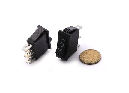 Rocker Switch Rectangular Black 1-0-2 ON-OFF-ON SPDT 3-Pin 15-20A 125-250VAC 26x21x9.8mm RS-103-3C | KCD3 مفتاح مفرد اسود