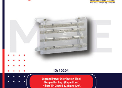 Legrand Power Distribution Block Stepped for Lugs (Repartiteur) 4 Bars Tin Coated 32x5mm 400A | 037308 | علبة توزيع فاز