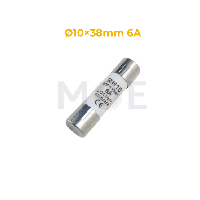 RH Ceramic Tube Fuse Ø10×38mm 6A 500V AC 100kA gL فيوز بورسلين