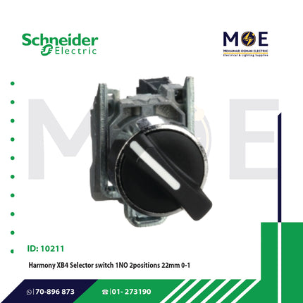 Schneider Harmony XB4 Selector switch 1NO 2 Position 22mm 0-1 | XB4-BD21