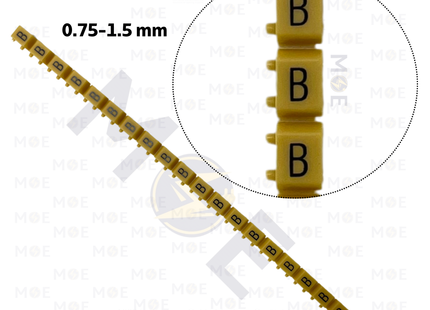 Klemsan Cable Markers Capital Letter KE1 ( 0.75-1.5mm ) Yellow ( B ) | KL 517011 | حلقة ترقيم كابلات اصفر حرف