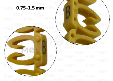 Klemsan Cable Markers Capital Letter KE1 ( 0.75-1.5mm ) Yellow ( B ) | KL 517011 | حلقة ترقيم كابلات اصفر حرف