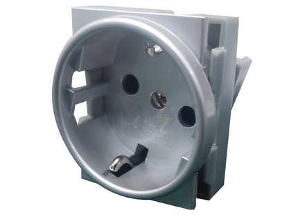 T&J German Socket Outlet Silver 16A 2P+E 2Module | W8728-CS | بريز شوكو فضي