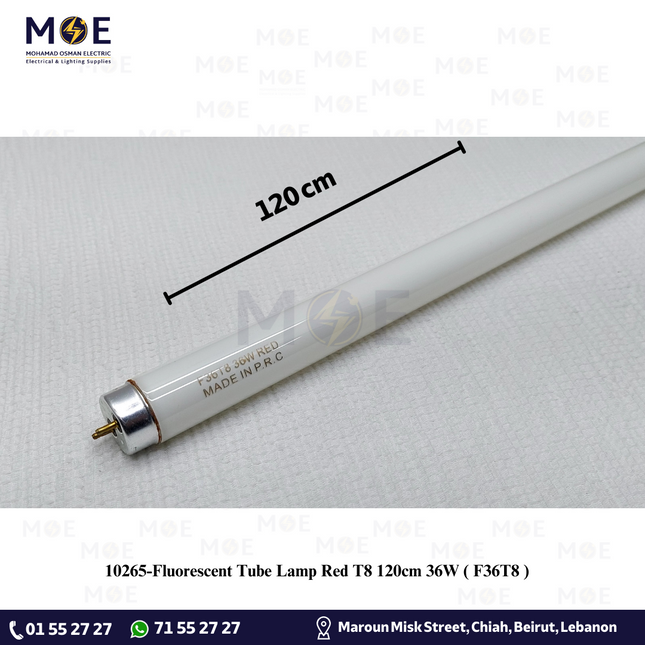 Fluorescent Tube Lamp Red T8 120cm 36W | F36T8 | لمبة فلورسنت تيوب احمر