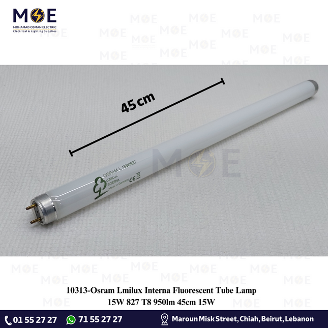 Osram Lmilux Interna Fluorescent Tube Lamp l 15W / 827 T8 950lm 45cm 15W | لمبة فلورسنت تيوب
