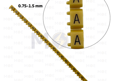 Klemsan Cable Markers Capital Letter KE1 ( 0.75-1.5mm ) Yellow ( A ) | KL 517010 | حلقة ترقيم كابلات اصفر حرف