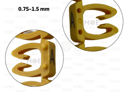 Klemsan Cable Markers Capital Letter KE1 ( 0.75-1.5mm ) Yellow ( A ) | KL 517010 | حلقة ترقيم كابلات اصفر حرف