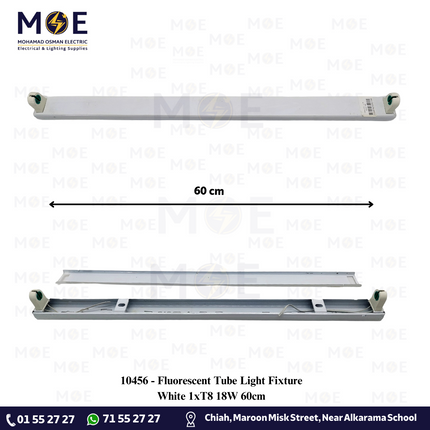 Fluorescent Tube Light Fixture White 1xT8 18W 60cm