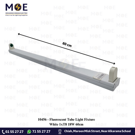 Fluorescent Tube Light Fixture White 1xT8 18W 60cm