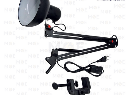 Desk Lamp with Clamp Swing Arm Desk Light & Power Switch White E27