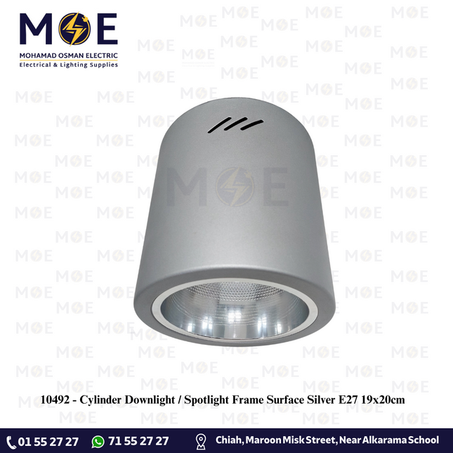 Cylinder Downlight / Spotlight Frame Surface Silver E27 19x20cm