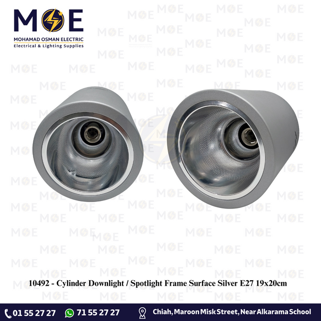 Cylinder Downlight / Spotlight Frame Surface Silver E27 19x20cm