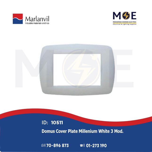 Marlanvil Domus Cover Plate Millenium White 3module | 7843.T.B | بلاك بلاستيك مثلث ابيض