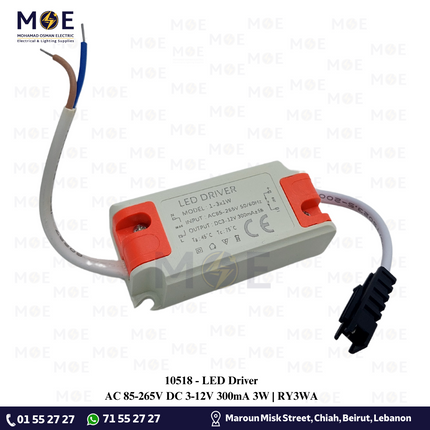 LED Driver AC 85-265V DC 3-12V 300mA 3W | RY3WA