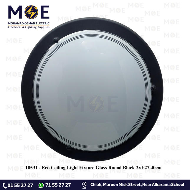 Eco Ceiling Light / Downlight without lamp Glass Round Black 2xE27 40cm