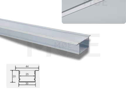 Recessed LED Aluminum Profile Silver 30x20mm 3mt | JH3020A | بروفايل ليد المنيوم مخفي