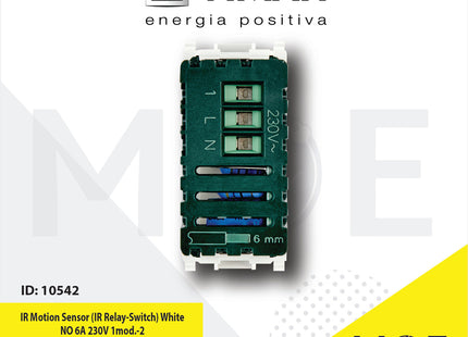 Vimar Plana IR Motion Sensor (IR Relay-Switch) White NO 6A 230V 1module | 14181 | حساس حركة ابيض