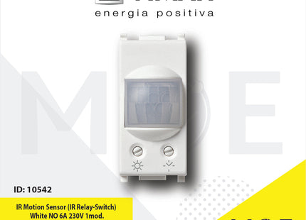 Vimar Plana IR Motion Sensor (IR Relay-Switch) White NO 6A 230V 1module | 14181 | حساس حركة ابيض