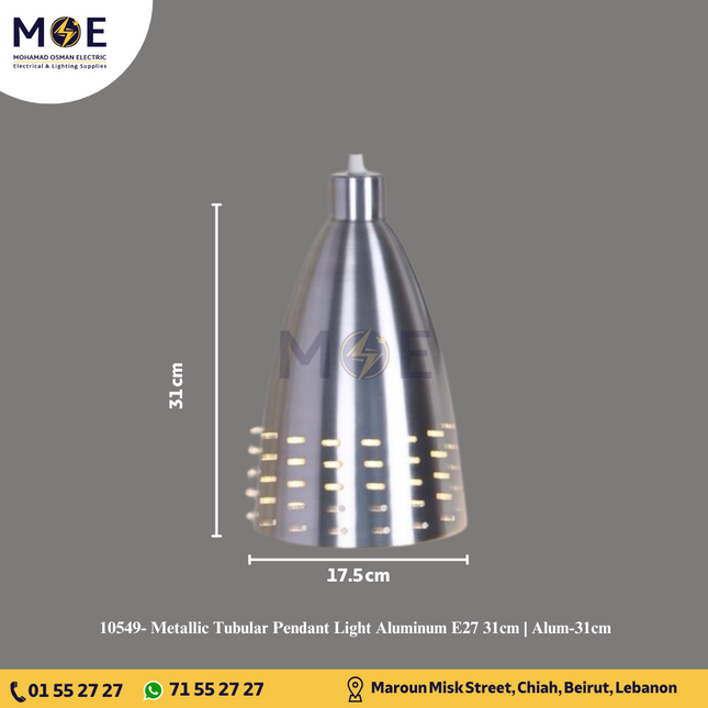 Metallic Tubular Pendant Light Aluminum E27 31cm | Alum-31cm