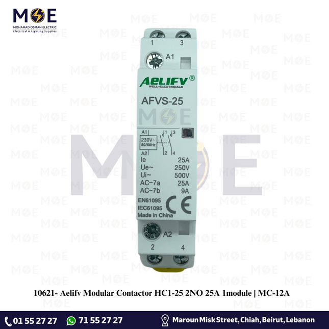 Aelifv Modular Cont. HC1-25 2NO 25A 1module | MC-12A | كونتكتور سكة