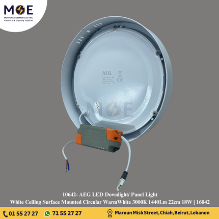 AEG LED Downlight/ Panel Light White Ceiling Surface Mounted Circular WarmWhite 3000K 1440Lm 22cm 18W | 16042