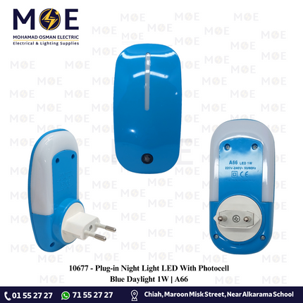 Plug-in Night Light LED With Photocell Blue Daylight 1W | A66