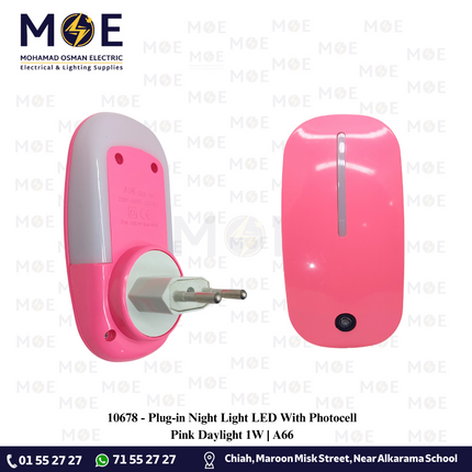 Plug-in Night Light LED With Photocell Pink Daylight 1W | A66