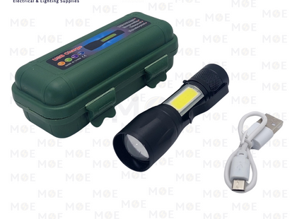 LED Flashlight Lamp Torch with Clip 3 Mode Zoomable Lamp Built in Battery with Box USB Charging XPE+COB | انتريك ليد يدوي تشريج مع علبة صغير
