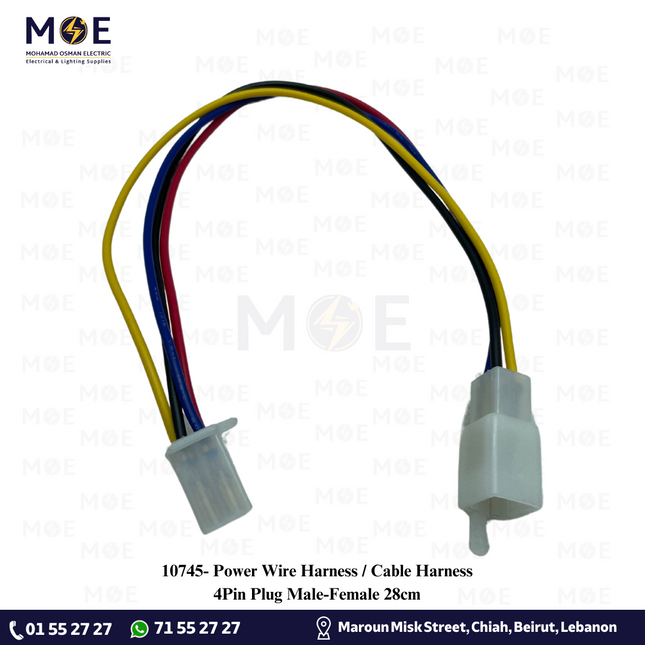 Power Wire Harness / Cable Harness 4Pin Plug Male-Female 28cm