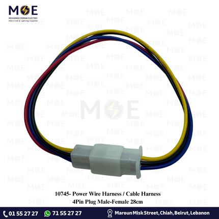 Power Wire Harness / Cable Harness 4Pin Plug Male-Female 28cm