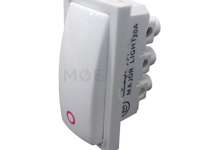 Major Light 1Way Switch Curved White 20A 250V | 5153 | مفتاح سخان مفرد بومبيه ابيض
