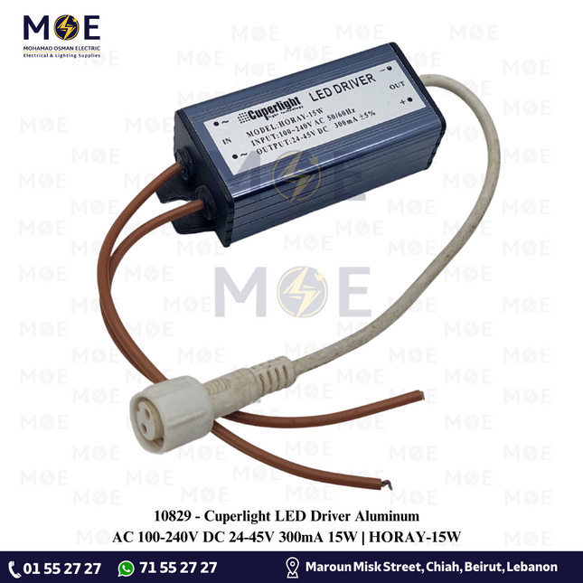 Cuperlight LED Driver Aluminum AC 100-240V DC 24-45V 300mA 15W | HORAY-15W