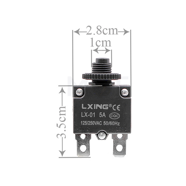 Thermal Overload Circuit Breaker Push Button Reset 6.3mm 125V/250V AC 5A | HW-15MB / HS-R01 فيوز ترميك