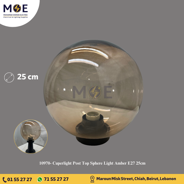 Cuperlight Post Top Sphere Light Amber E27 25cm