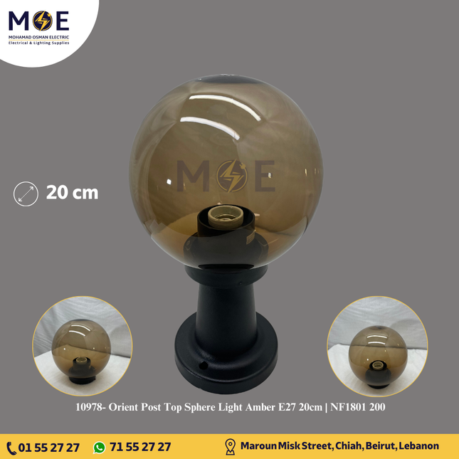 Orient Post Top Sphere Light Amber E27 20cm | NF1801 200