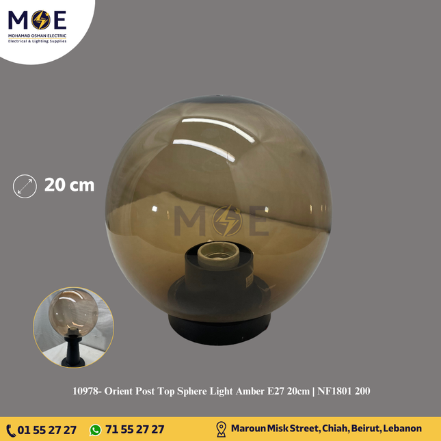 Orient Post Top Sphere Light Amber E27 20cm | NF1801 200