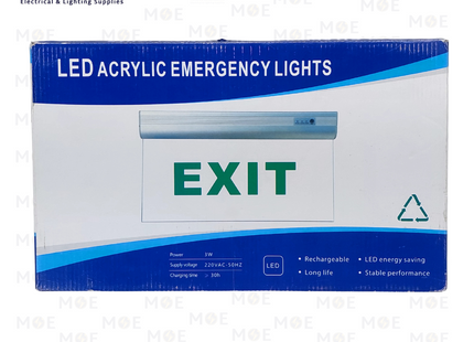 Cuperlight Acrylic LED EXIT Sign Rectangular Emergency Light 3W | EXIT1803 | امرجانسي ليد اشارة خروج مستطيل