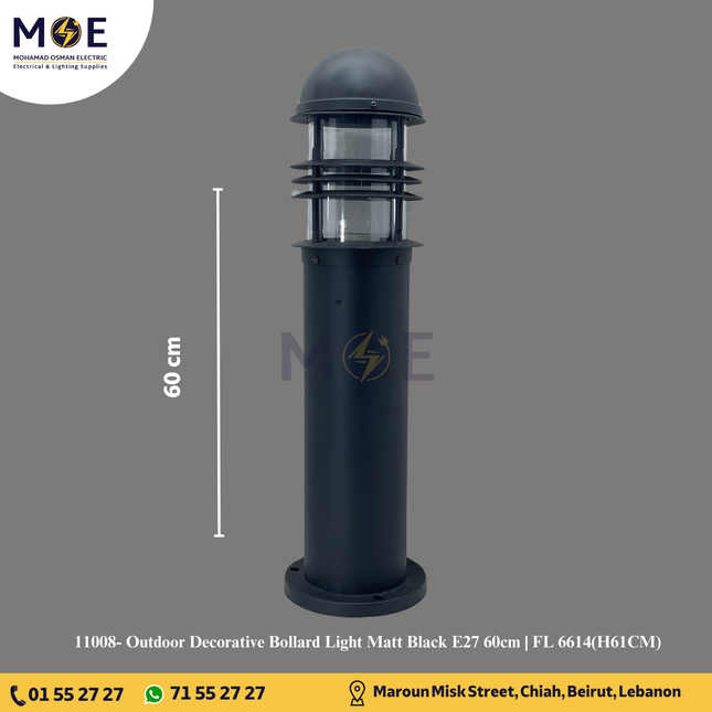 Outdoor Decorative Bollard Light Matt Black E27 60cm | FL 6614(H61CM)