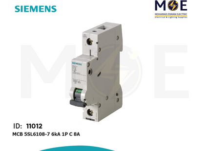 Siemens MCB 5SL6108-7 6kA 1P C 8A | 5SL6108-7 | دجنتور كهرباء مفرد - قاطع كهربائي